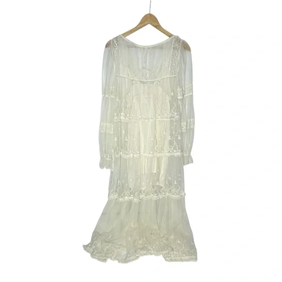 FINAL LAST CHANCE NWOT Free People Stevie Sheer Lace Ivory Maxi Dress xs - Picture 5 of 15